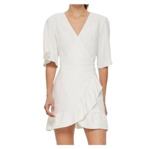 Topshop Ivory Wrap Ruffle Mini Dress